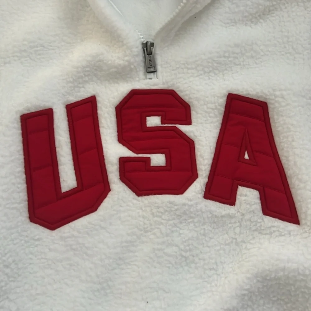 Polo Ralph Lauren US Olympic Team Sweater Fleece top Red White Blue Boys M L - Picture 2 of 10
